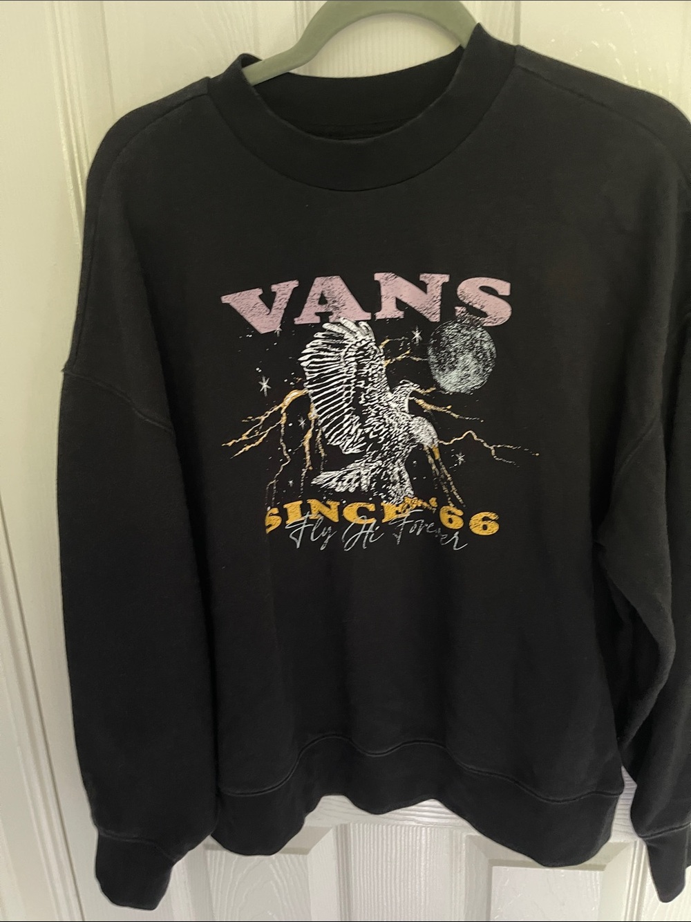 Vans Black Crewneck Sweatshirt with Pink Logo and Yellow Graphic size small - Picture 7 of 8